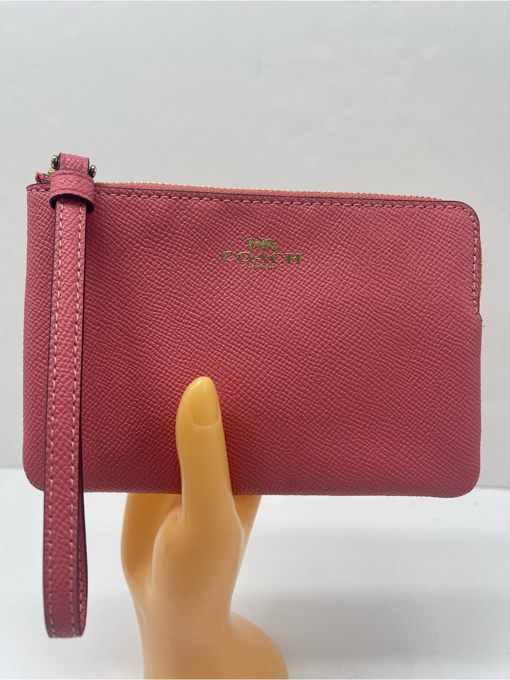 Coach Corner Zip Wristlet Silver/Bright Coral 
NWT